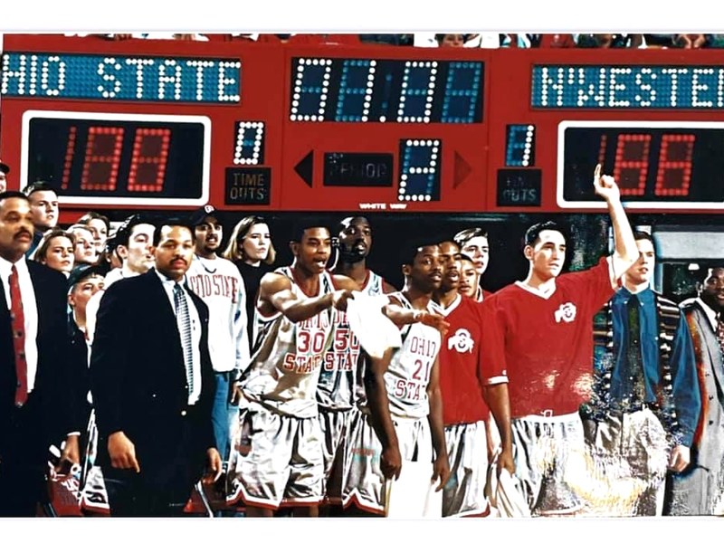 Scott Zack with the Ohio State bench late in a Buckeyes win